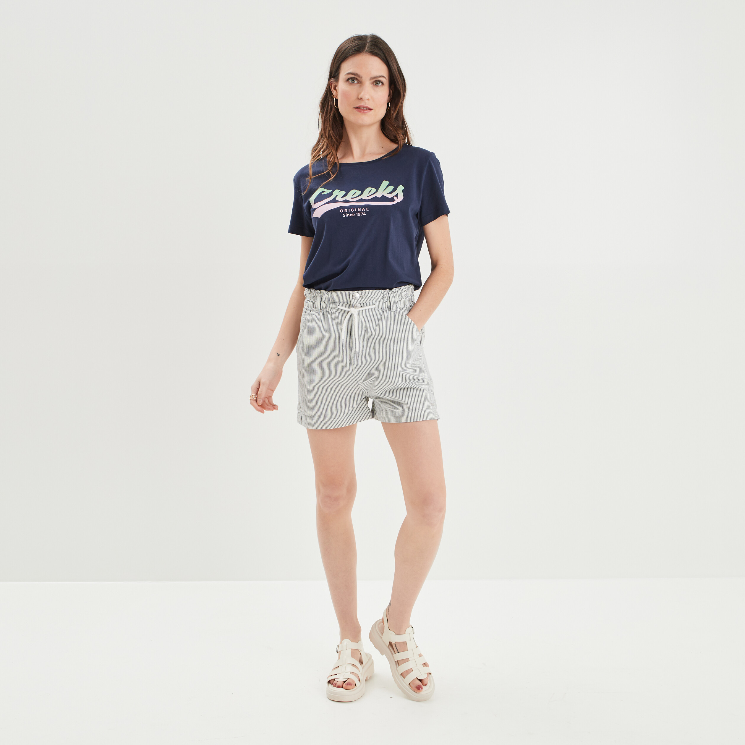 T-shirt col rond Creeks bleu marine femme | La Halle