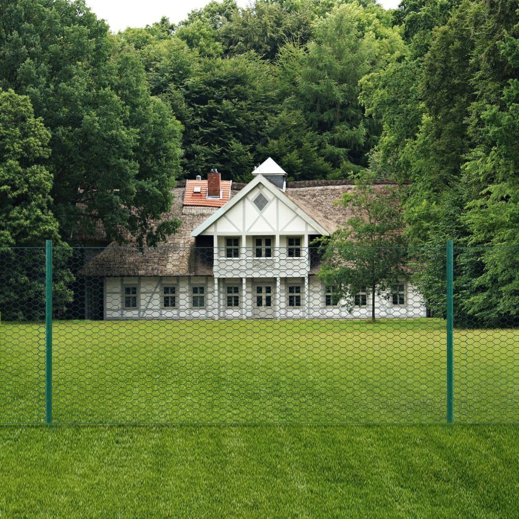 vidaXL Gartenzaun Maschendrahtzaun mit Pfosten Stahl 25 x 0,5 m Grün, (1-St)