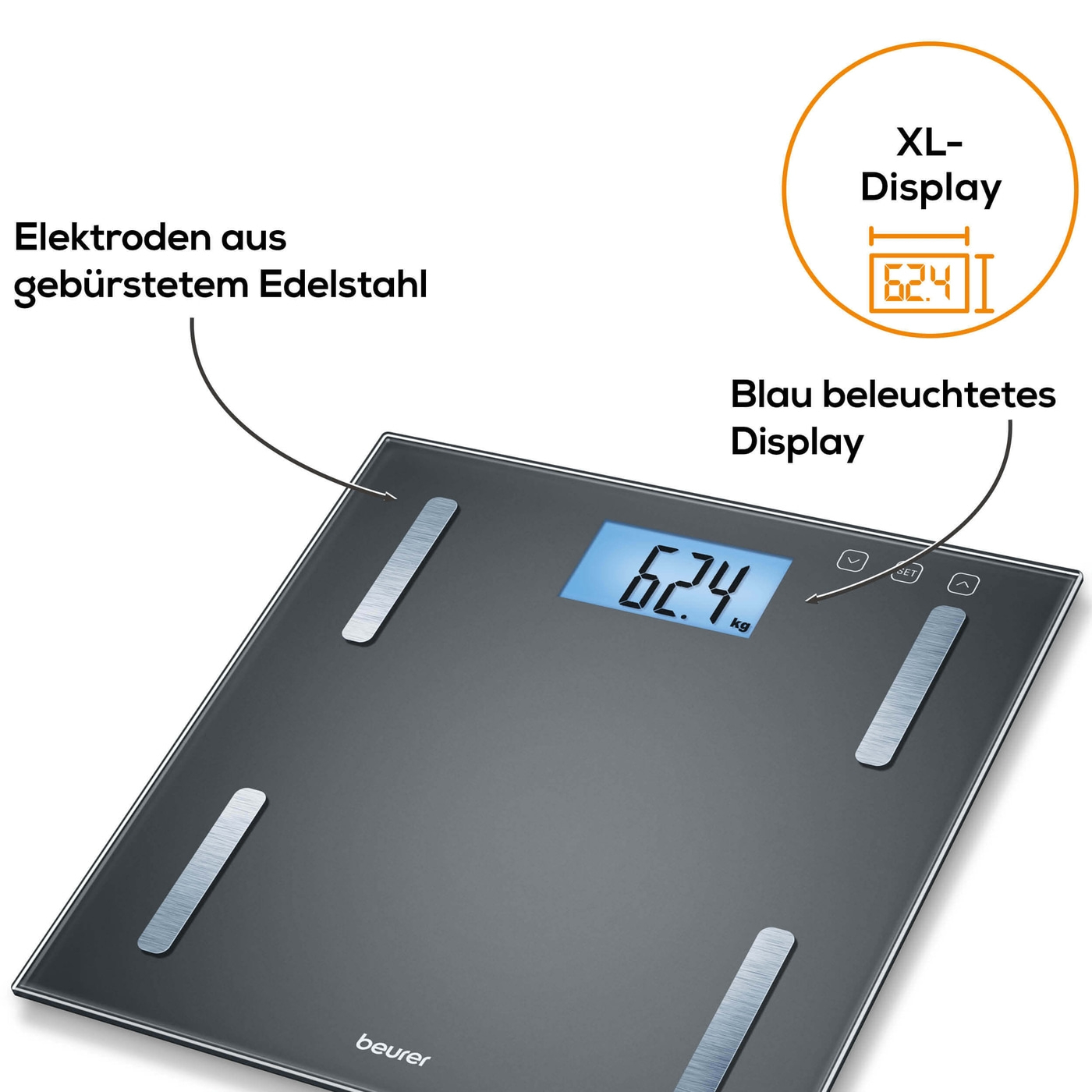 Beurer Diagnosewaage BF 180-Körperwaage mit BMI Ganzkörperanalyse & XL-Display - bis 180 kg