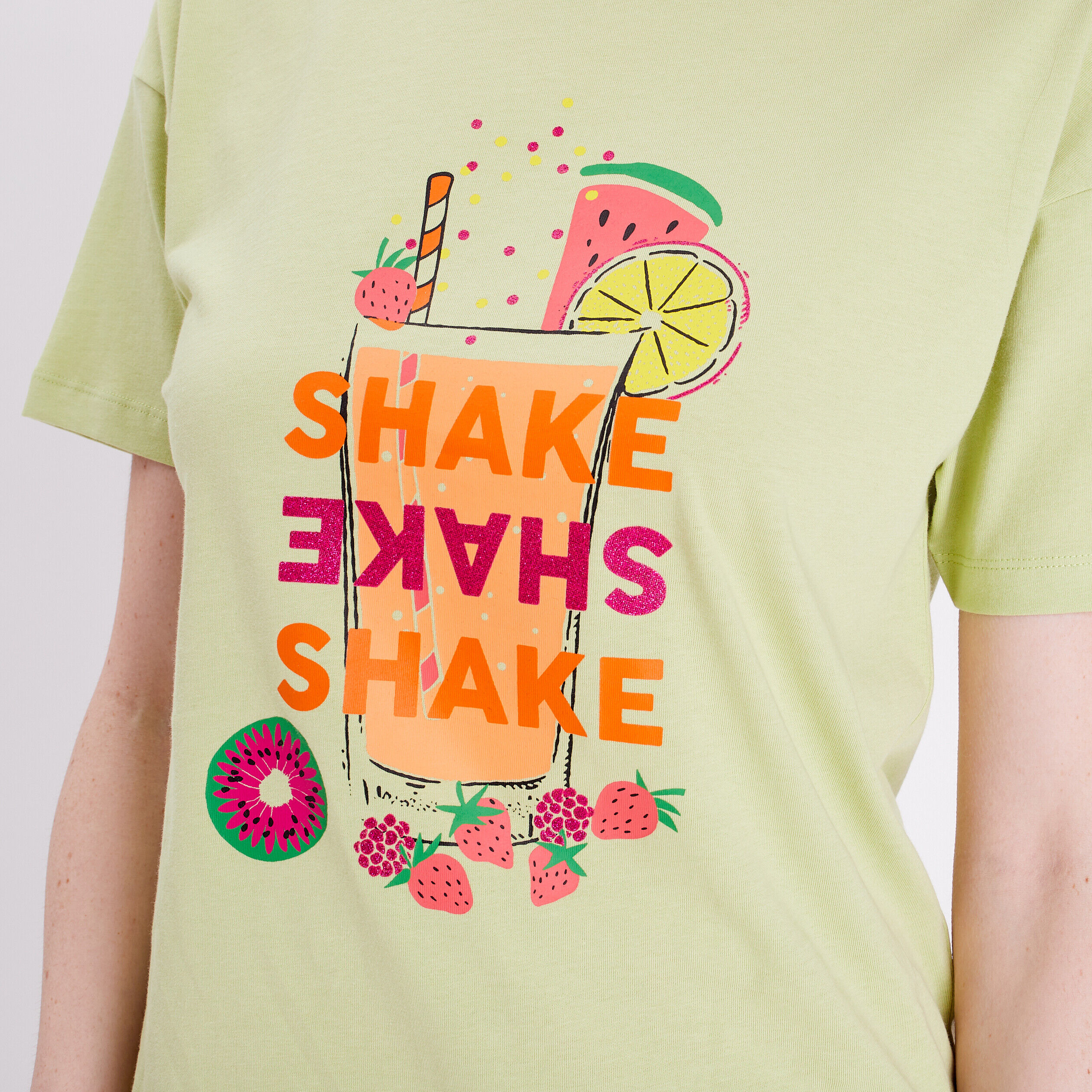 T-shirt oversize col rond vert pastel femme | Cache Cache