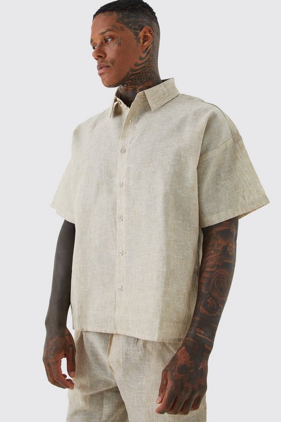 Kastiges Hemd & Shorts in Leinenoptik