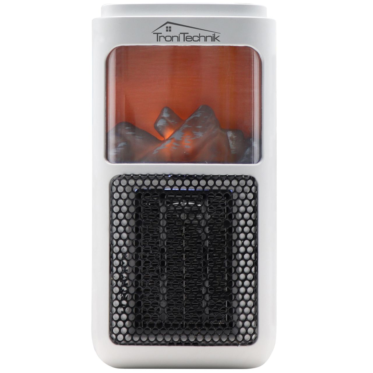 TroniTechnik Steckdosen Heizlüfter Mini, Kaminfeuereffekt LCD Display Keramik 400W