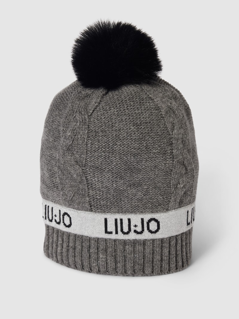 Pudelmütze mit Label-Print in mittelgrau