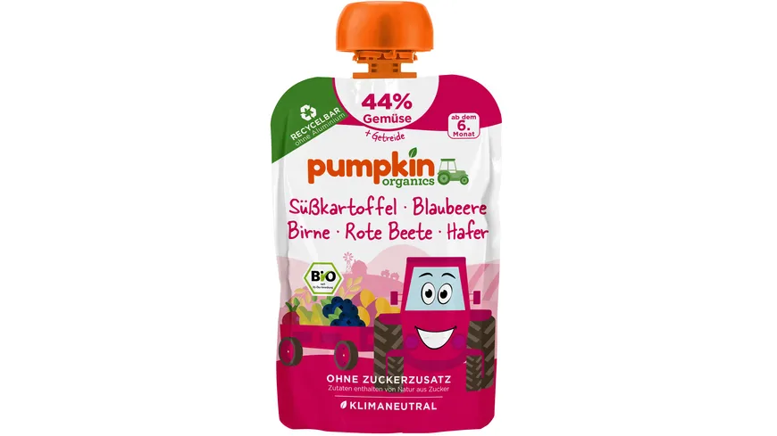 pumpkin organics Bio Quetschie Süßkartoffel, Blaubeere, Rote Beete, Hafer 100 g