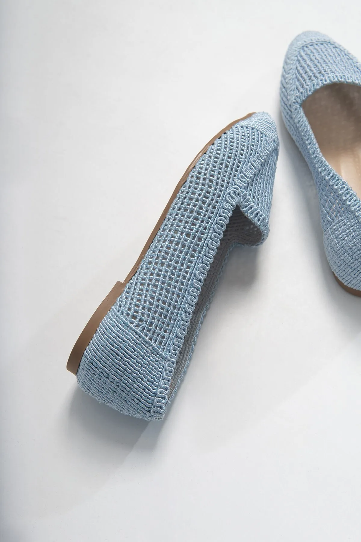 LuviShoes  Blaue gestrickte Ballerina-Schuhe für Damen 101