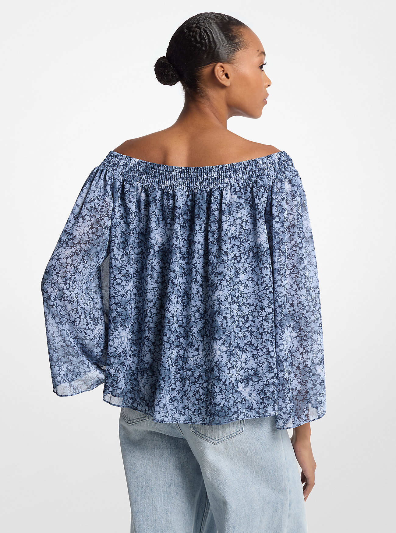 Tie-Dye blomsterprint Georgette-topp, vide denimjeans, Jordi-veske - MIDNIGHTBLUE
