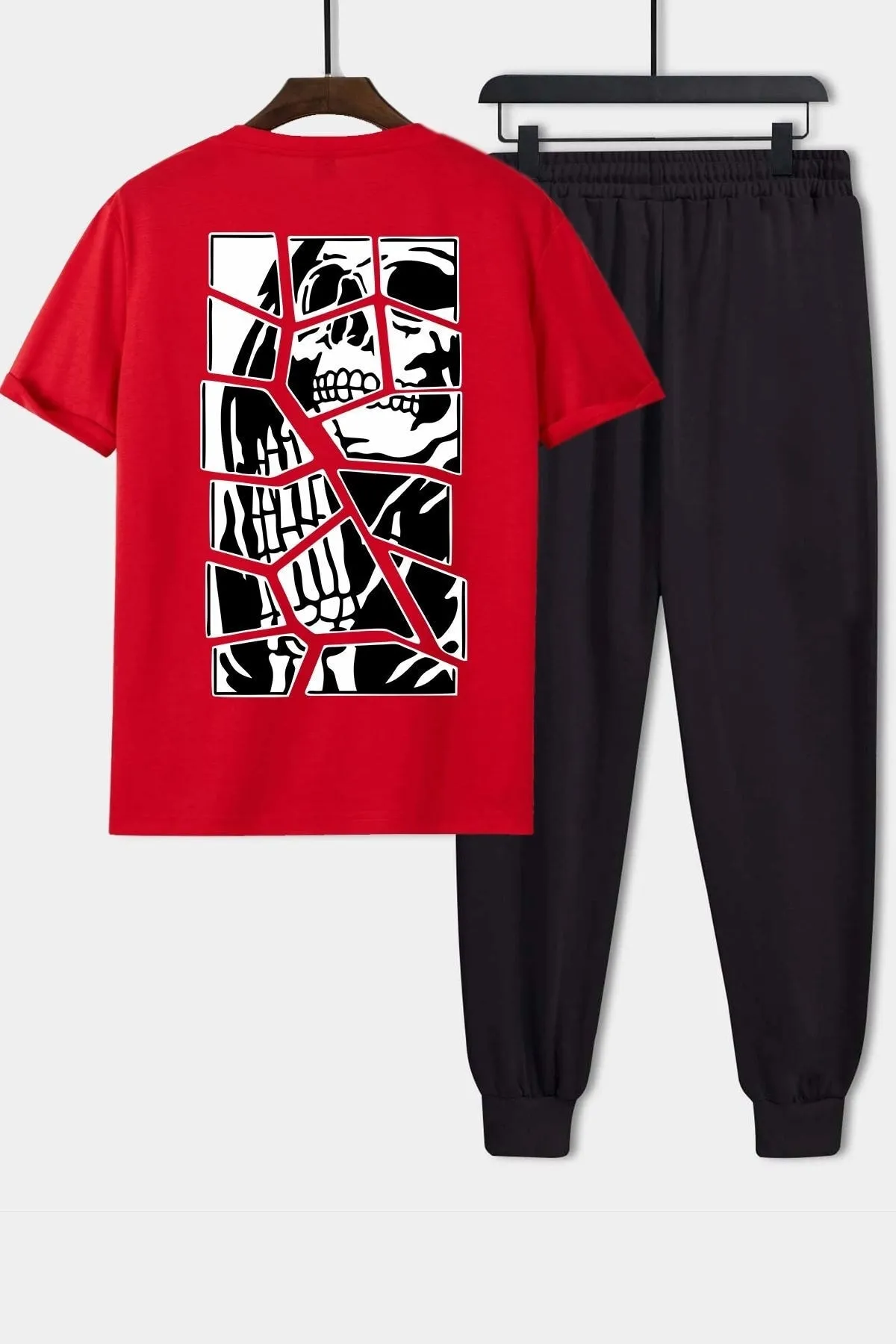 uyguntarz  Zweiteiliges Unisex-Trainingsanzugset mit Totenkopf-Print