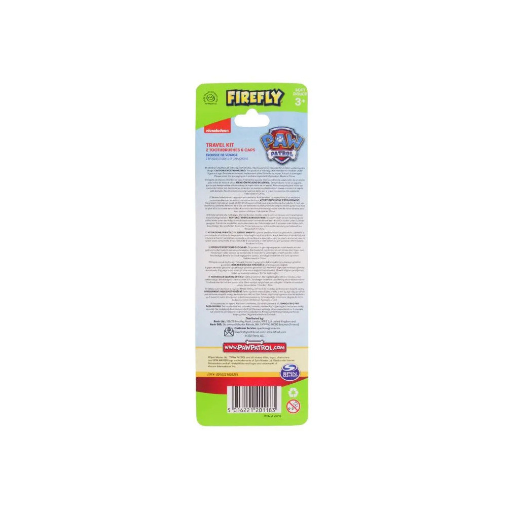Firefly Lot de 2 Brosse à Dents avec Capuchon Paw Patrol