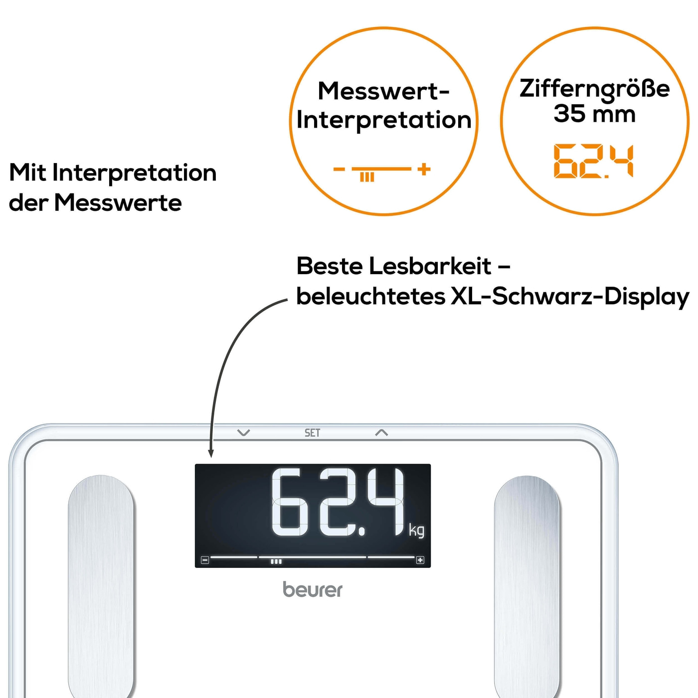 Beurer Diagnosewaage BF 400 SignatureLine Black-Körperwaage mit Ganzkörperanalyse & Interpretation der Messwerte - bis 200 kg