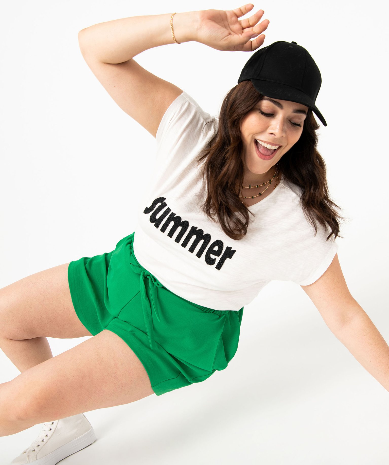 Tee-shirt à manches courtes avec message femme grande taille blanc | GEMO