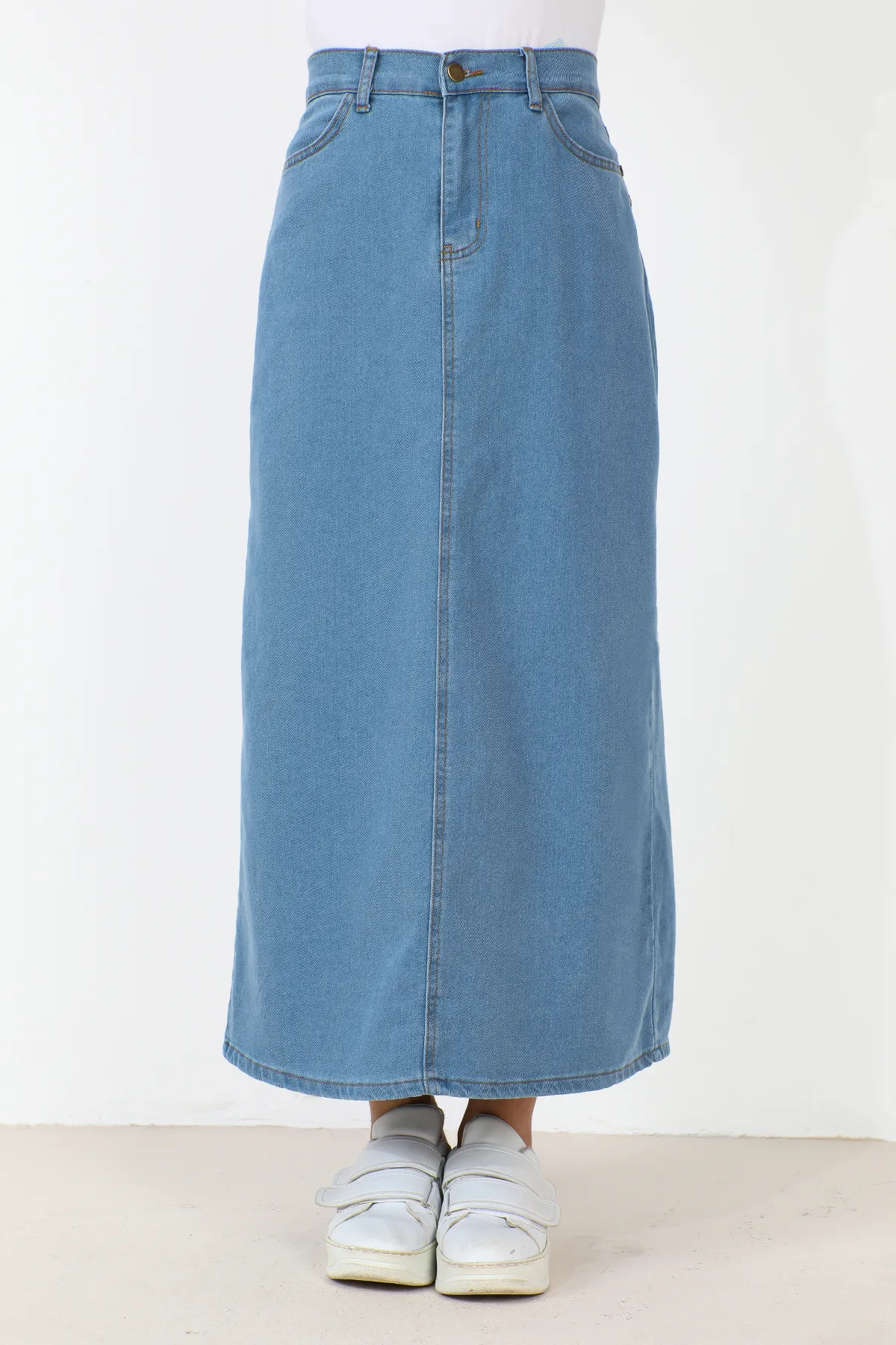 Tesettür Dünyası  Sternendetaillierter Jeansrock TSD231010 Hellblau