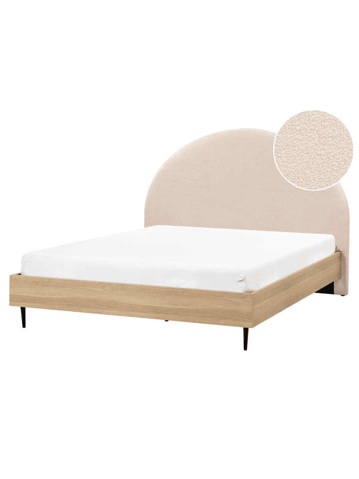 Beliani Doppelbett MILLAY in Beige/Heller Holzfarbton/Schwarz günstig kaufen onesize