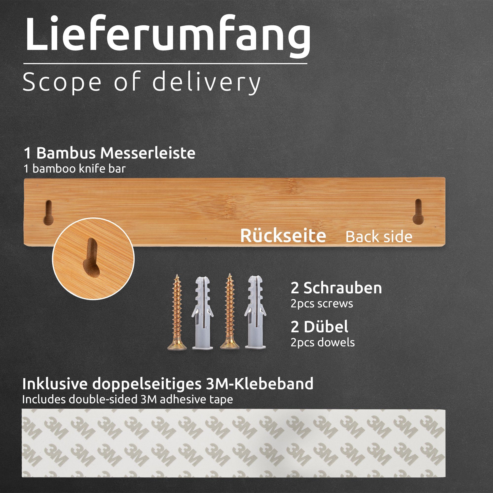 ECENCE Wand-Magnet Messer-Leiste Bambus Messerleiste magnetisch Messerblock