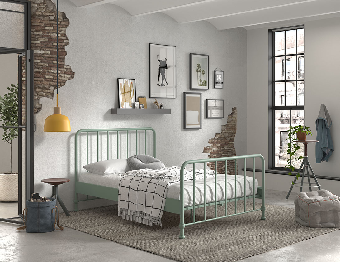 VIPACK Jugendbett BRONXX mit Liegefläche 140 xx 200 cm, Ausf. Metall Olivegrün matt