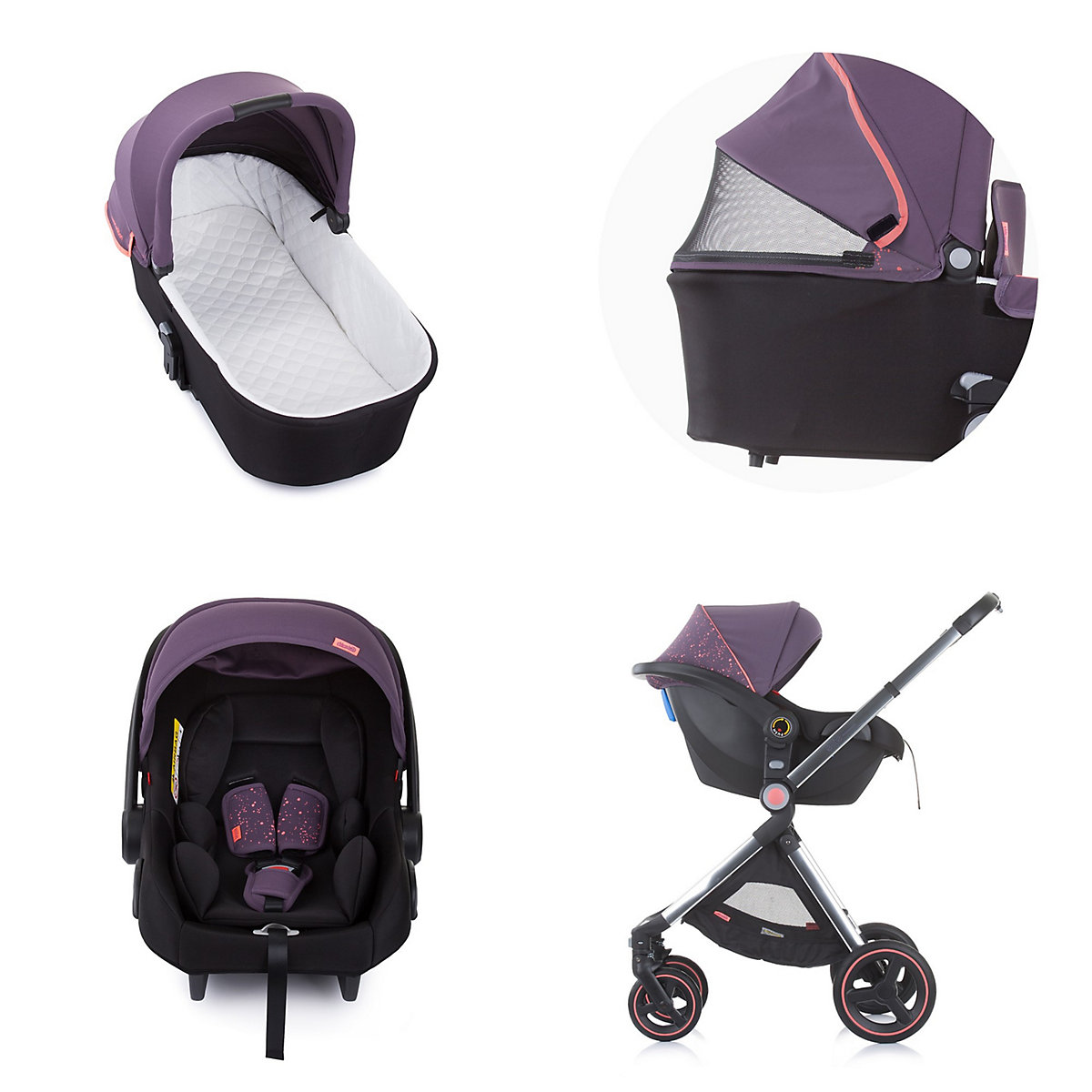 Kinderwagen Elite 3 in 1, Autositz, Babywanne Kombikinderwagen