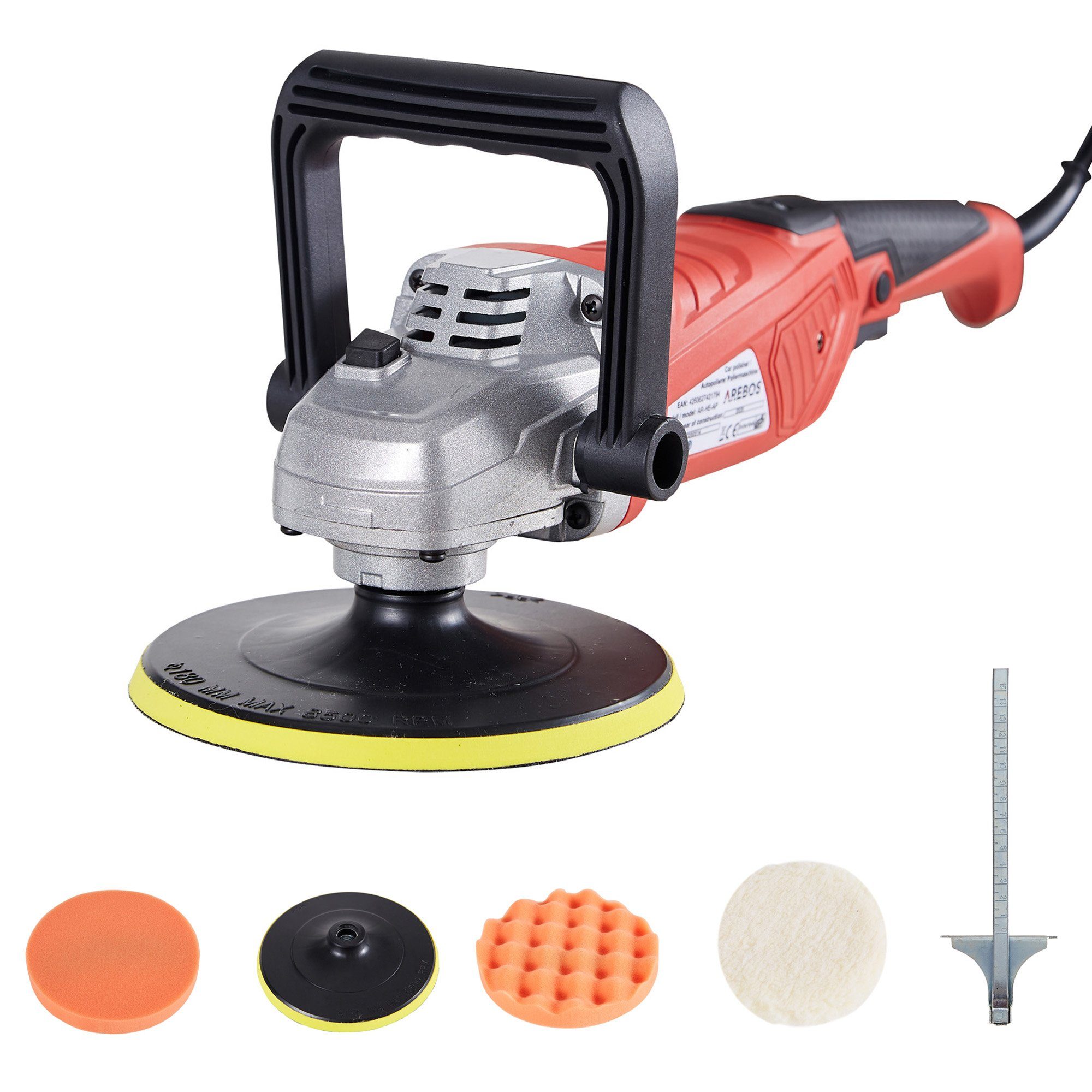 Arebos Poliermaschine Exzenter Auto Poliermaschine, Autolack Schleifer, 2100W, 0 min. U/min, 3300 max. U/min