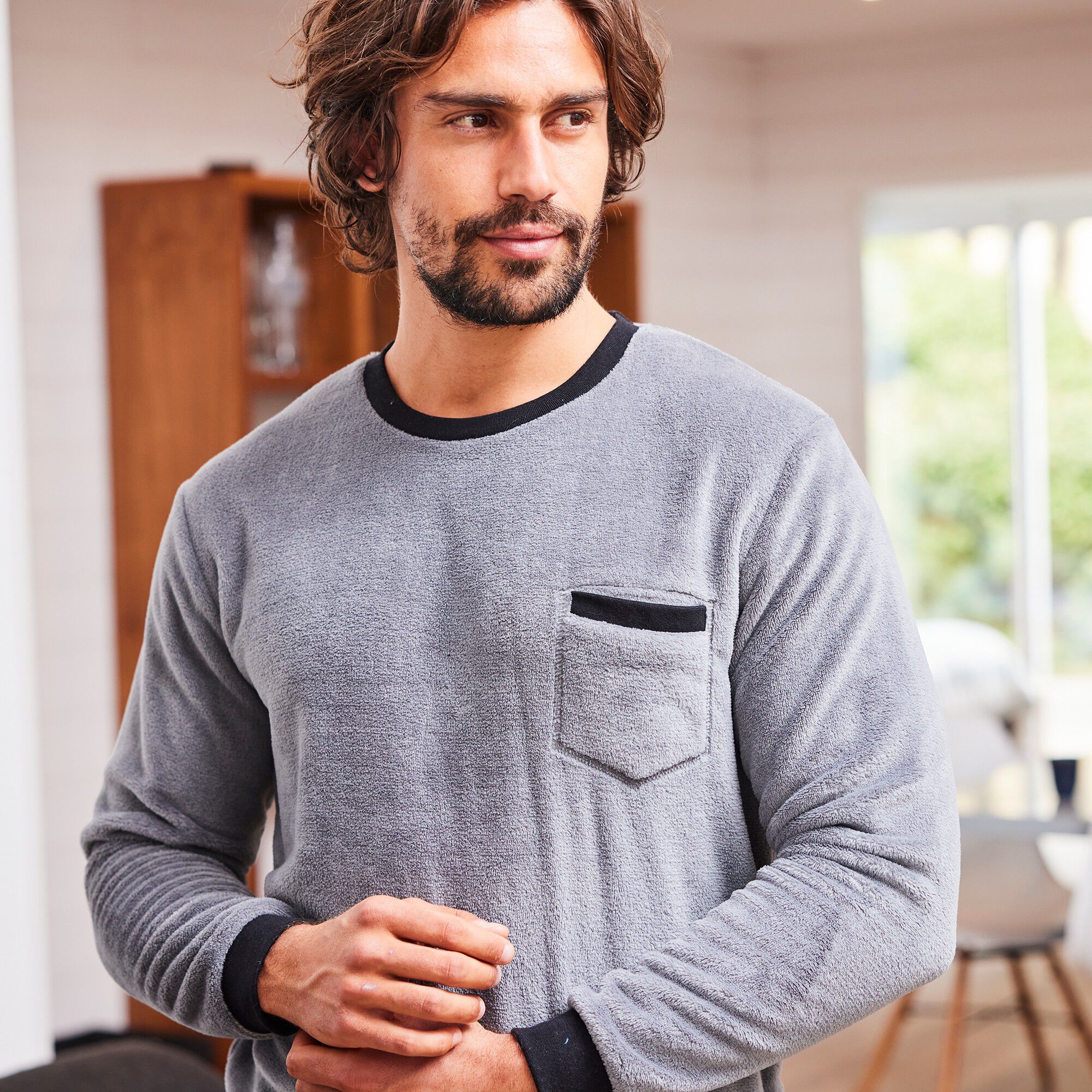 Pyjama bicolore maille polaire manches longues