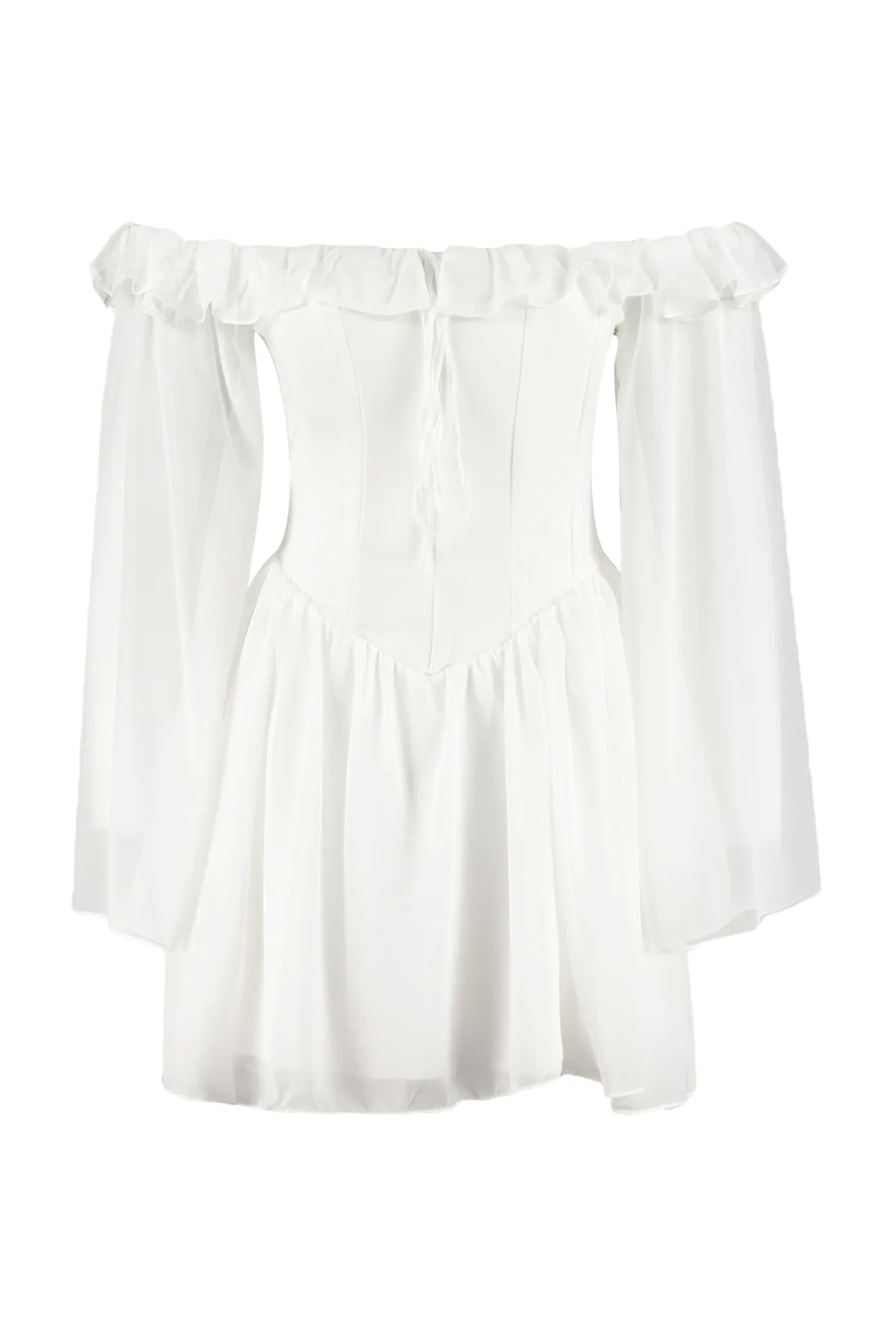 Trendyol Collection  Braut-Ecru-Taillenöffnung/Skater-Futter, Volant-Braut-Abendkleid aus Chiffon TPRSS23EL00096