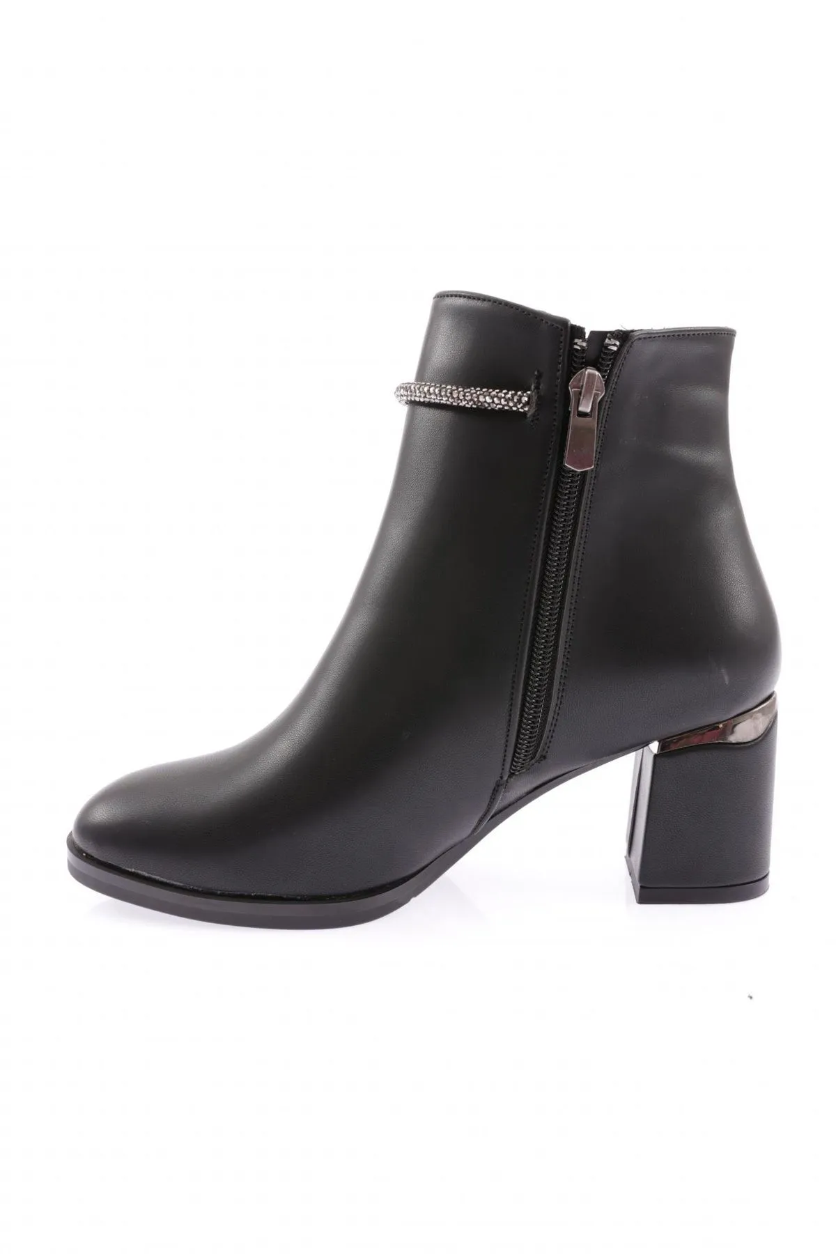 DGN  Schwarze Damenstiefel mit Absatz, Modell 407, Siler Stone, seitlicher Reißverschluss