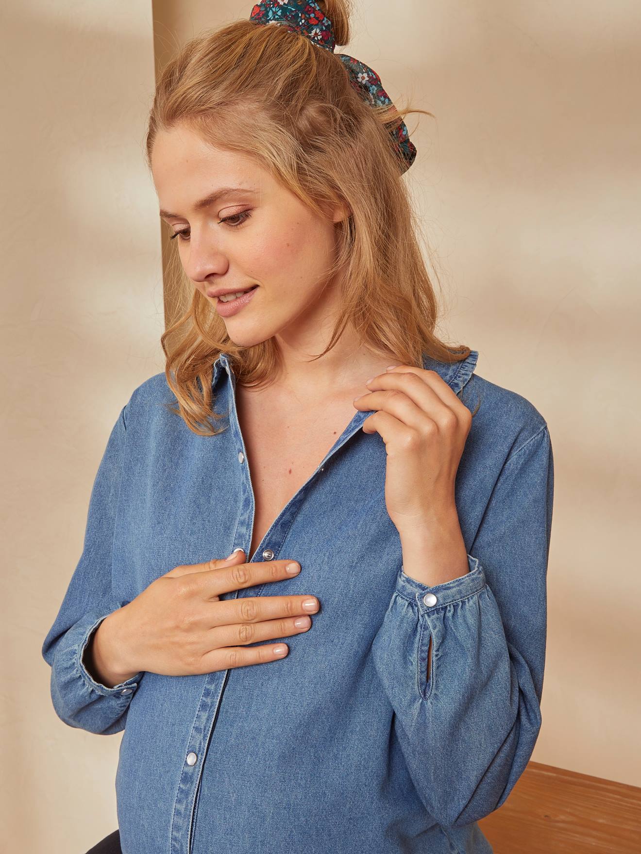 Chemise de grossesse et d'allaitement jean denim denim stone