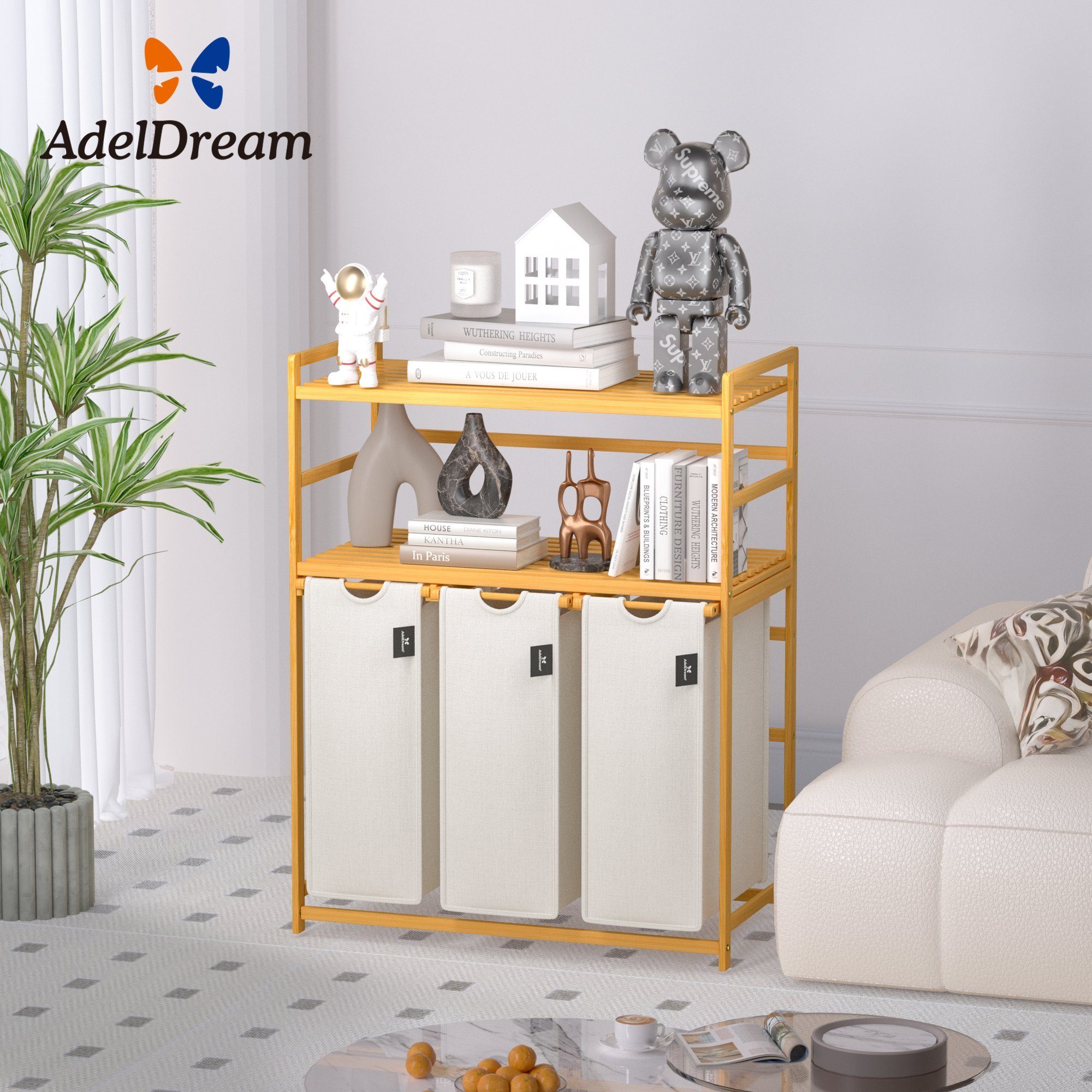 AdelDream Wäschekorb 150 l, 3 Fächer, 2 Regale Wäschesortierer