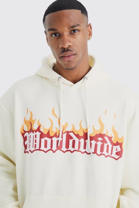 Oversize Hoodie mit Worldwide Flammen Print