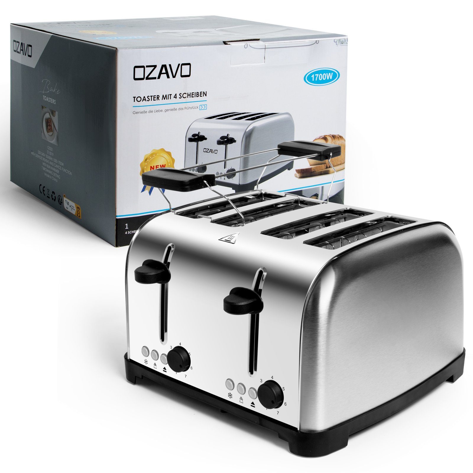 Gotoll Frühstücks-Set GLSH25+OZ331, Elektrischer 1,8 L Edelstahl Wasserkocher 4-Scheiben Toaster