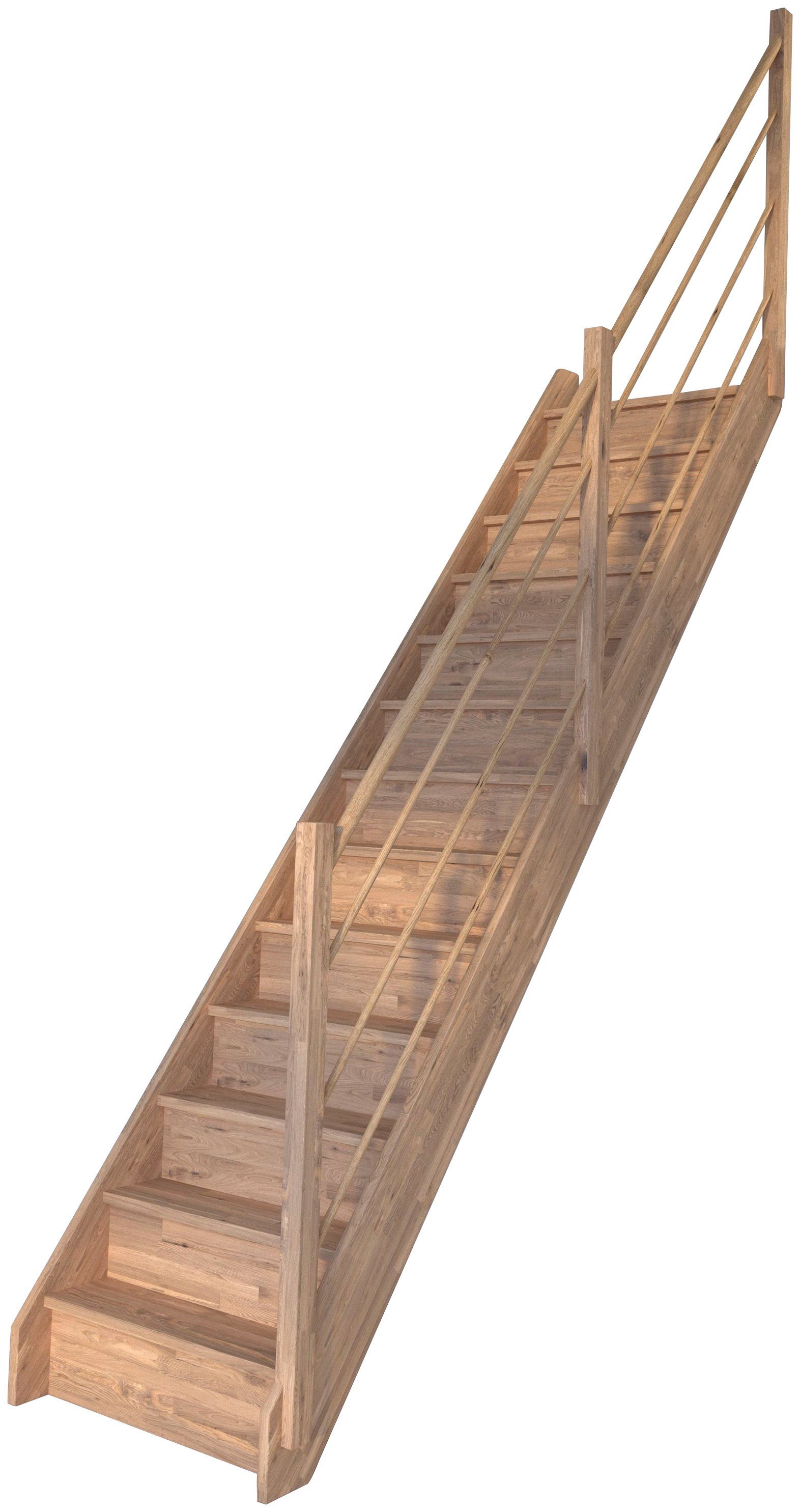 Starwood Raumspartreppe Massivholz Rhodos, Holz-Holz Design Geländer Rechts, für Geschosshöhen bis 300 cm, Stufen geschlossen, Durchgehende Wangenteile