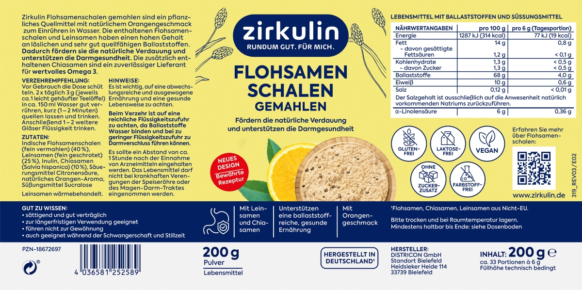 Flohsamenschalen gemahlen Plus, 200 g