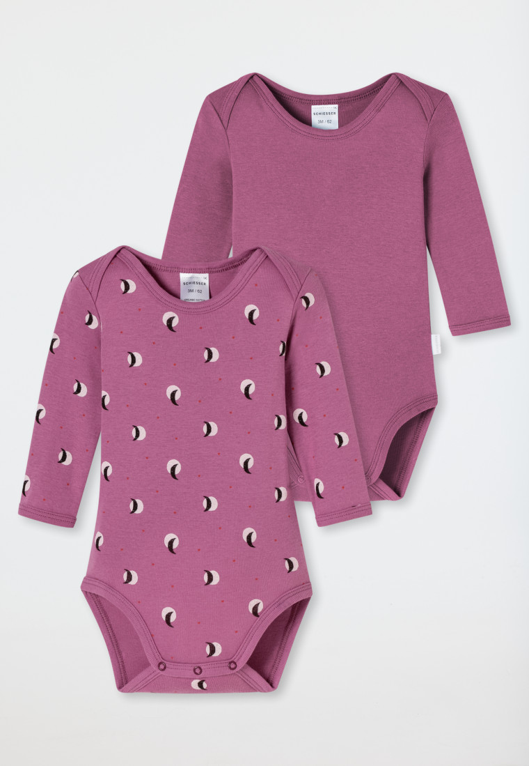 Bodys langarm 2er-Pack Feinripp Ringel malve - Natural Love