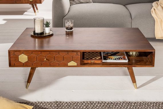 riess-ambiente Couchtisch MYSTIC LIVING 117cm braun / gold (Einzelartikel, 1-St), Wohnzimmer · Massivholz · Ablagefach · Schublade · Retro Design