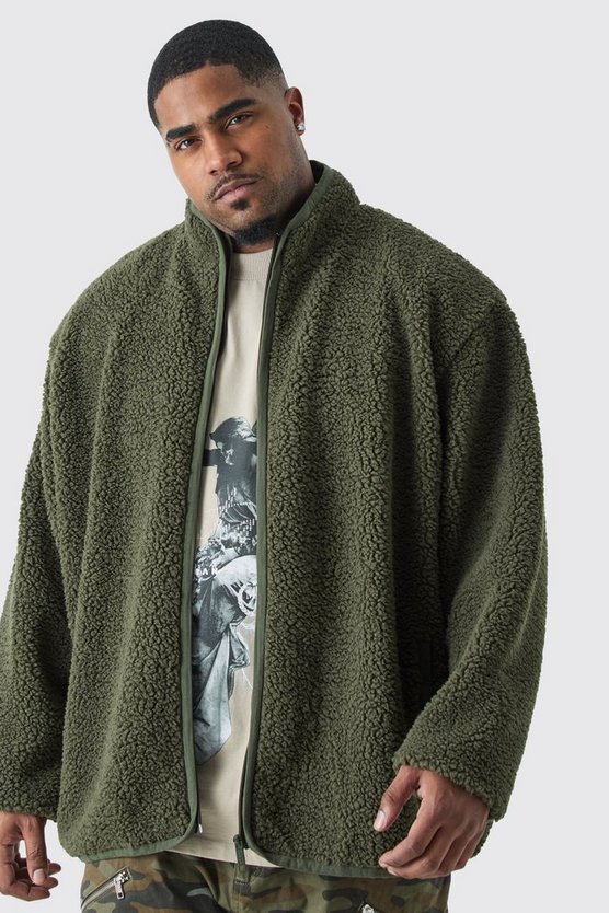 Plus Oversized Borg Funnel Neck Jacket