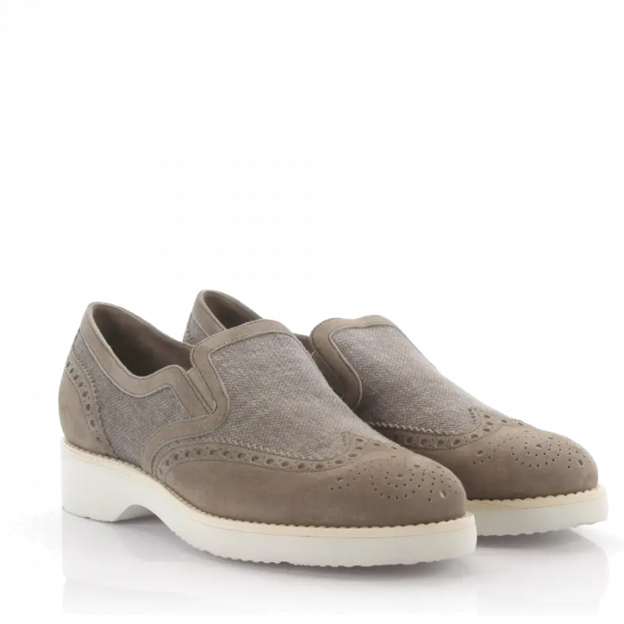 Santoni - Loafer Kalbsleder Veloursleder Lochmuster grau - grau