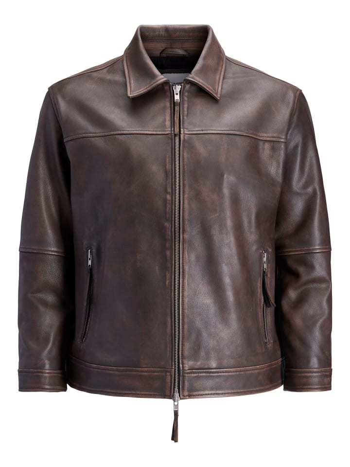 JACK & JONES PLUS Lederjacke in Chocolate Brown günstig kaufen