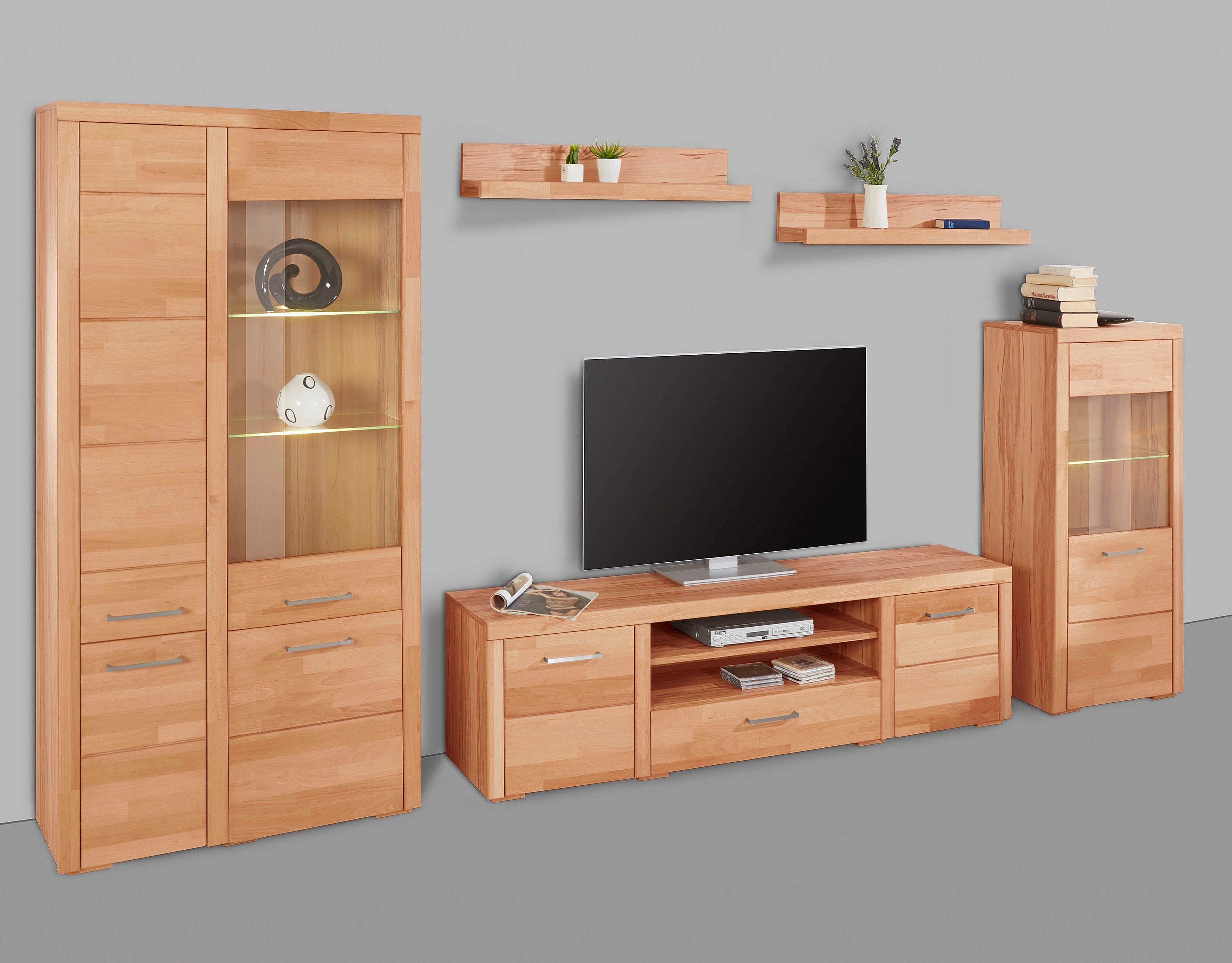 Woltra Wohnwand Falco, (Set, 4-St., 5), Fronten aus Massivholz