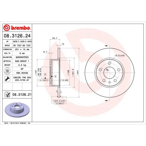 Bremsscheibe Brembo Hinterachse  2 Stück 08.3126.21 - ATU