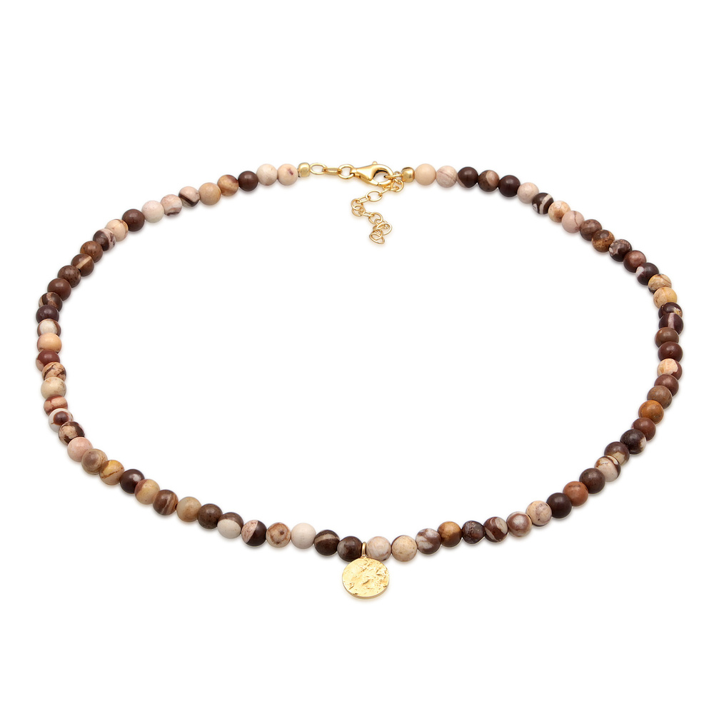 Elli PREMIUM Elli PREMIUM Collier Femmes plaquette perles boho avec pierre précieuse Jasper en collier