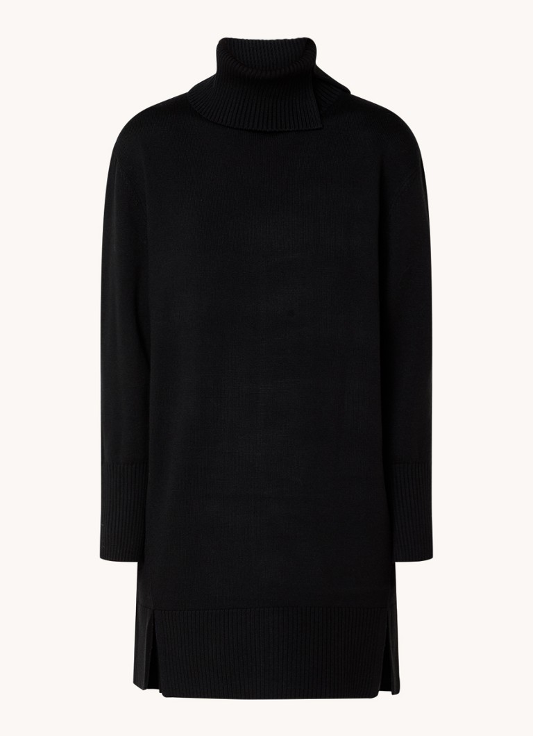 Rochie scurtă HUGO BOSS Feringata, confecționată din material fin tricotat cu un amestec de lână virgină, cu guler înalt.