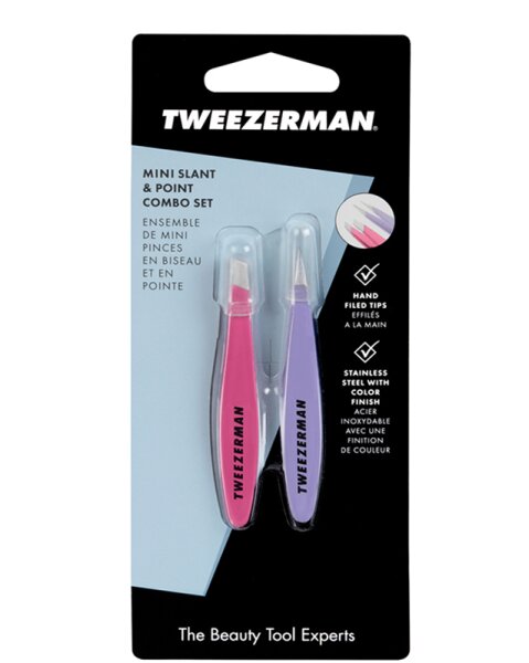 Tweezerman Mini Slant & Point Tweezer Set - Schräge & Spitze Mini Pinzetten, Pink & Lilac Pinzette