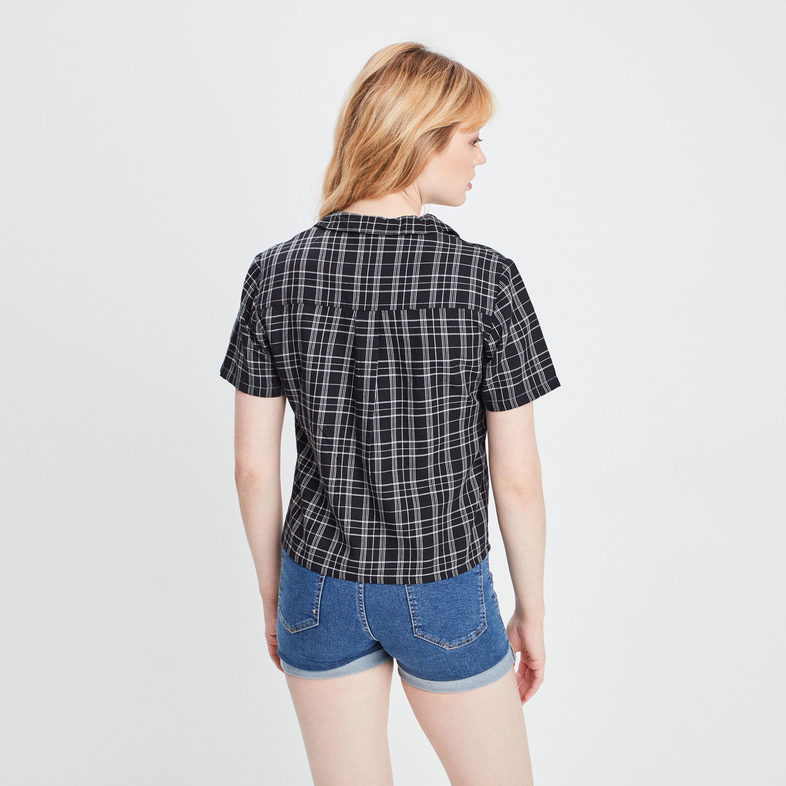 Chemise cropped coton noir femme | La Halle