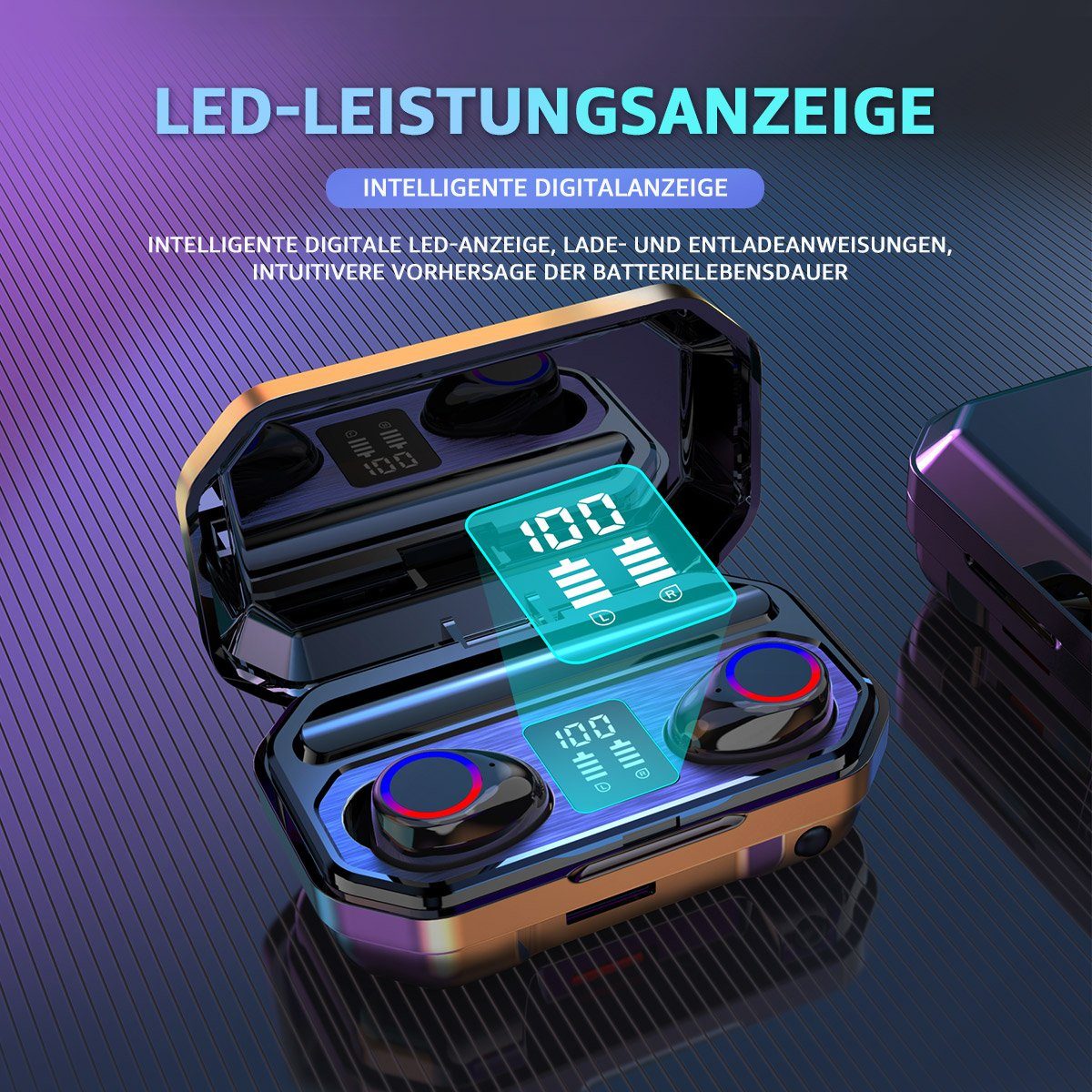 7Magic In-Ear-Kopfhörer mit Mikrofon Bluetooth 5.2 LED Anzeige True-Wireless Bluetooth-Kopfhörer (Siri, Voice Assistant, Rauschunterdrückung, Wireless Earbuds, IPX7 Wasserdicht Kabellose Kopfhörer)