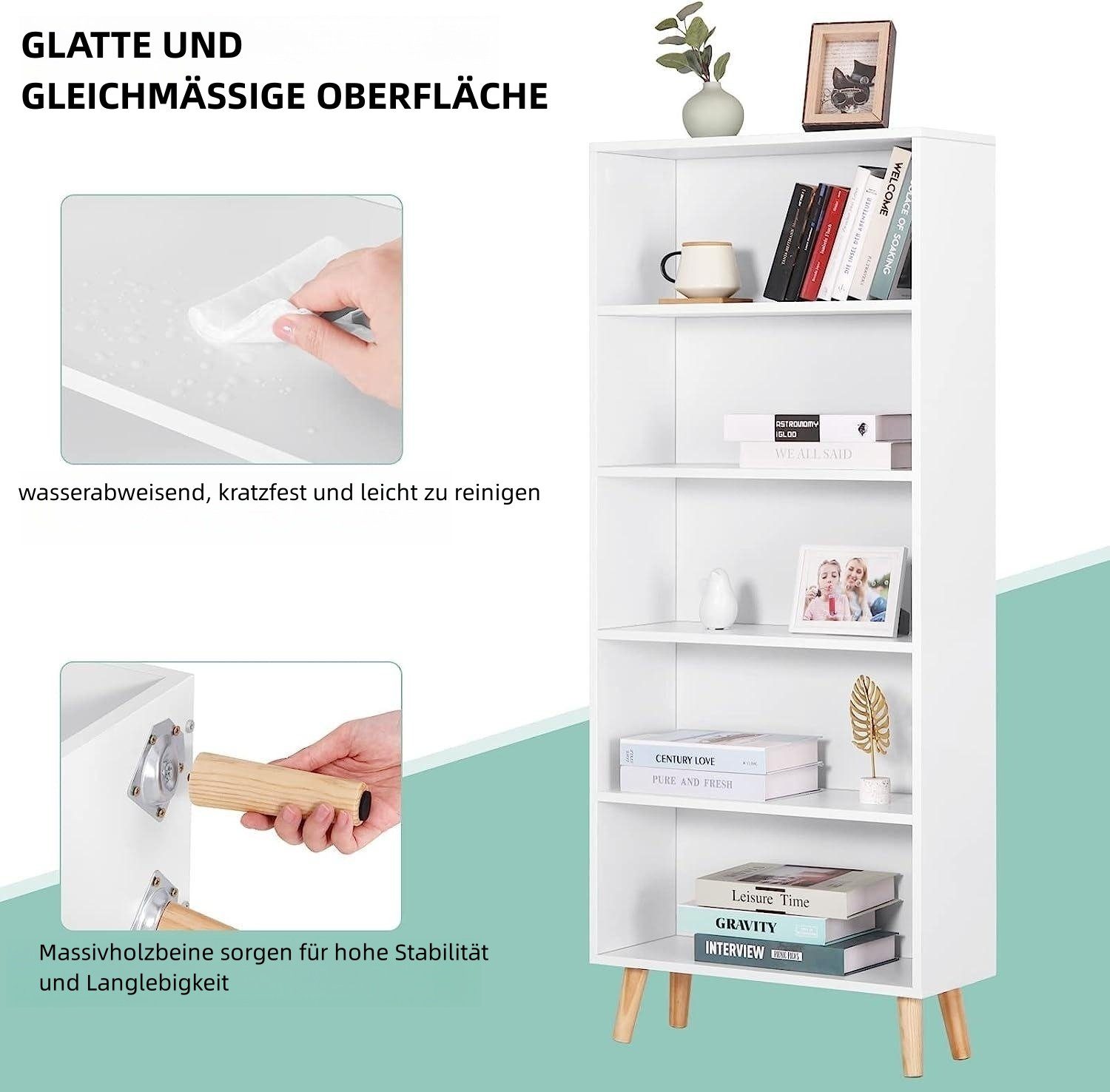 Woltu Bücherregal, 1-tlg., Standregal Raumteiler mit 5 Fächern Aktenregal
