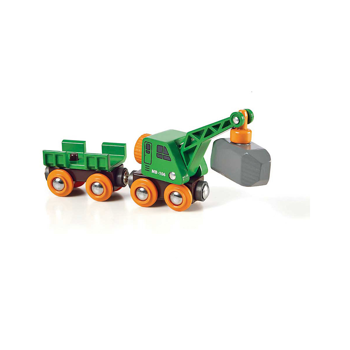 Grüner Kranwagen mit Anhänger und Fracht