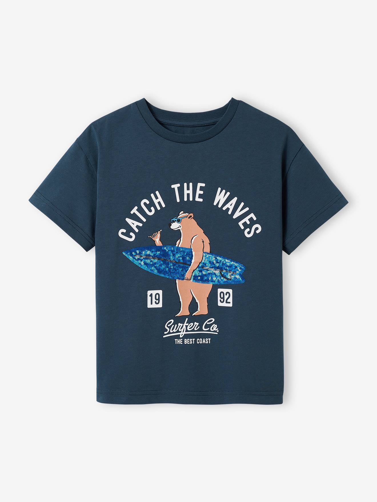 Vertbaudet Jungen T-Shirt mit Paillettenmotiv - marine