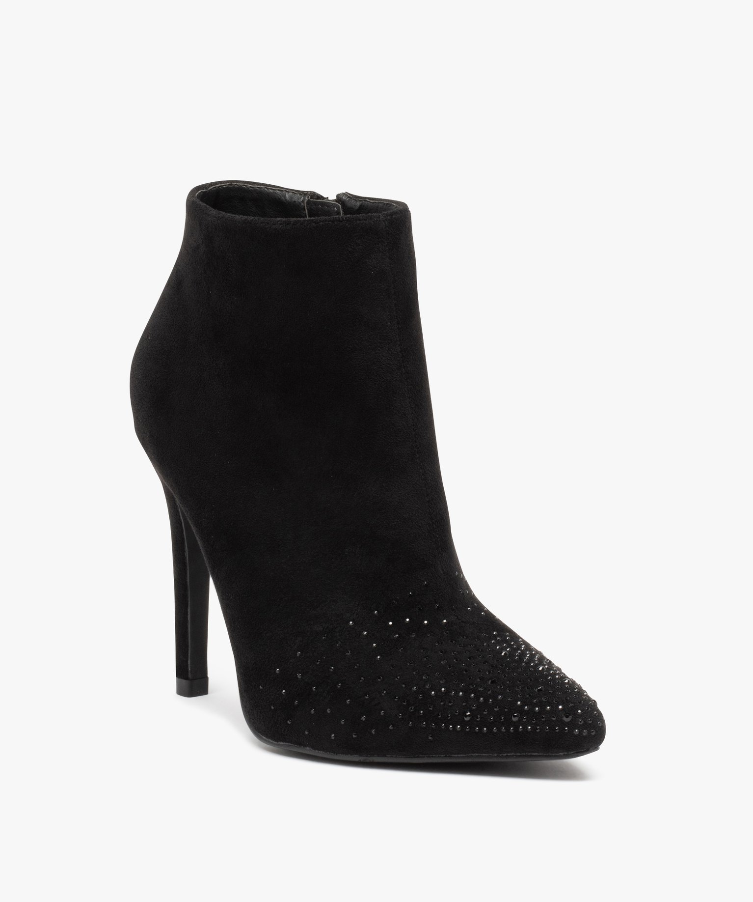 Boots femme à talon en suédine avec strass noir | GEMO