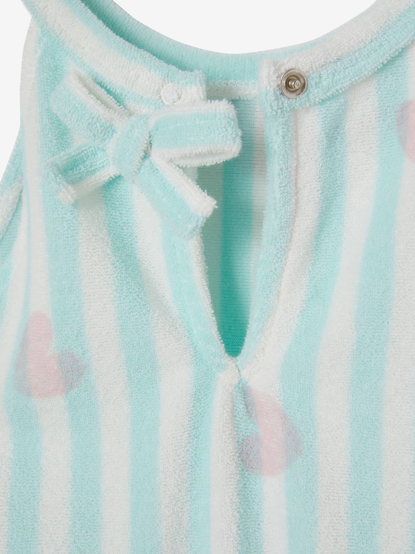 Combishort en éponge fille motifs coeurs et rayures bleu pâle rayé