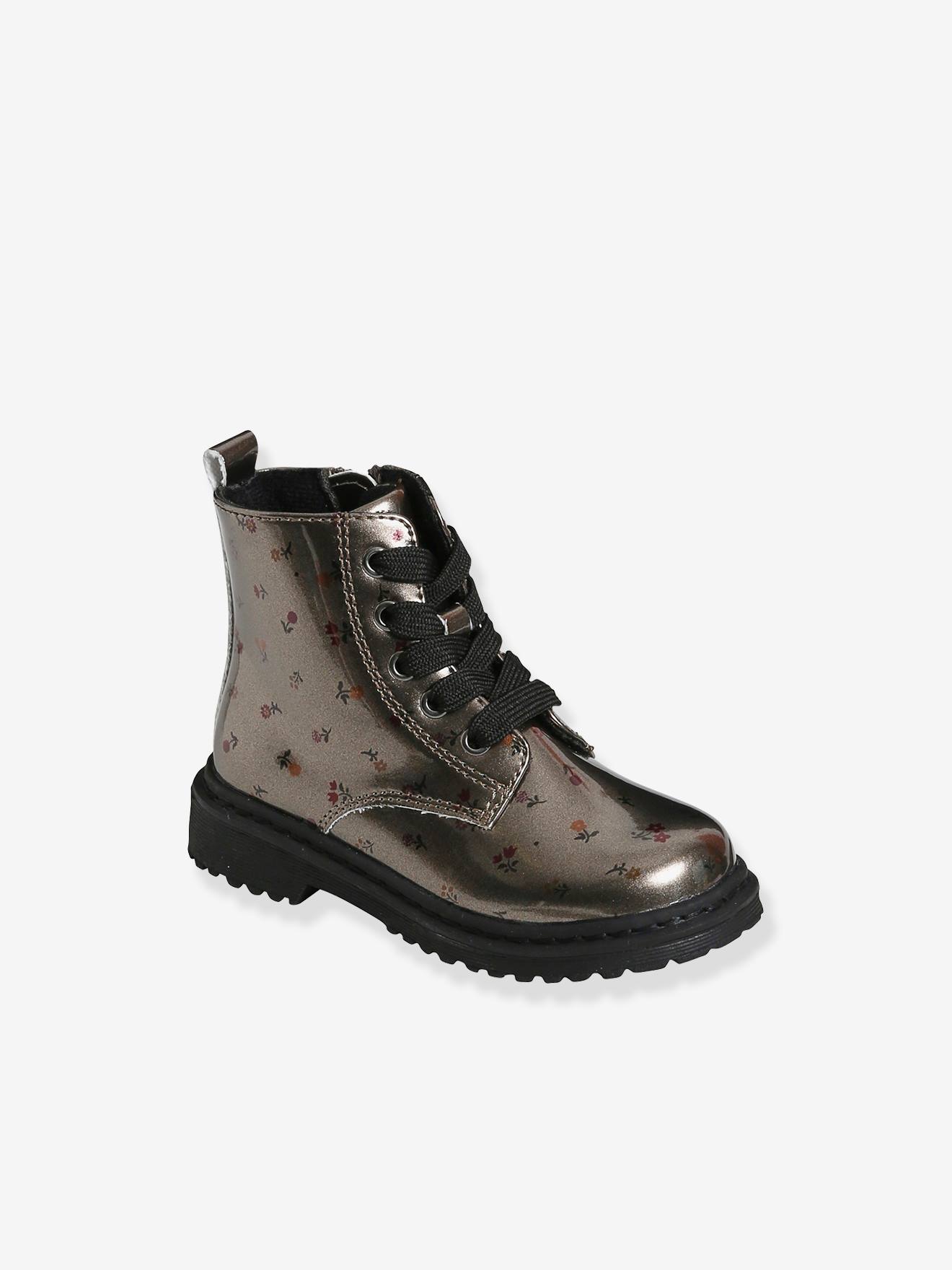 Vertbaudet Mädchen Baby Boots, Schnürung & Reißverschluss - silber geblümt
