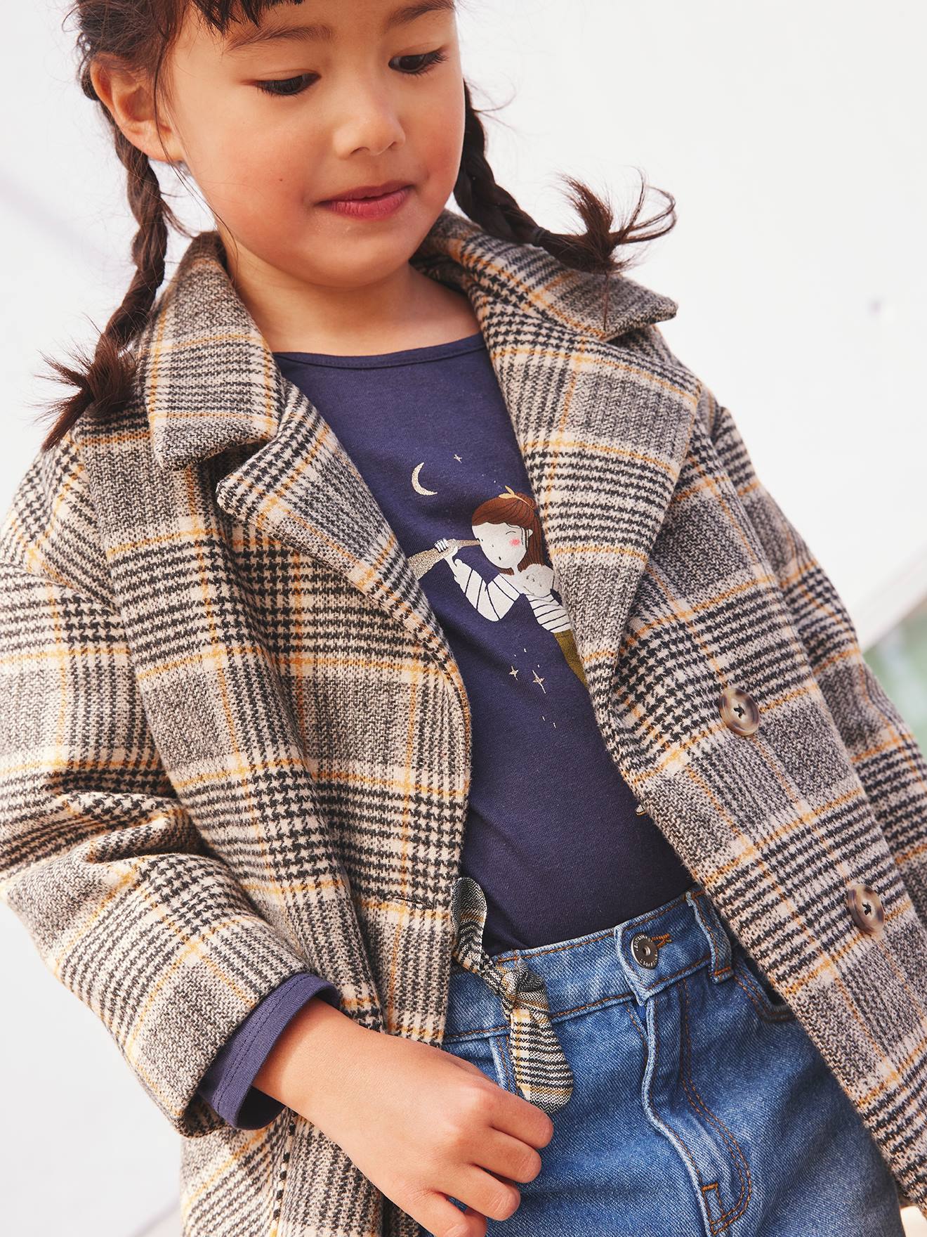 Manteau à carreaux fille. kaki