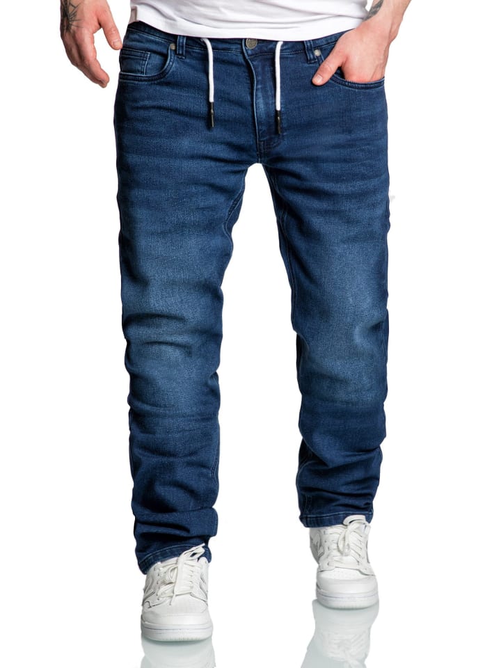 Amaci&Sons Sweathose im Denim Look COPPELL in Dunkelblau günstig kaufen