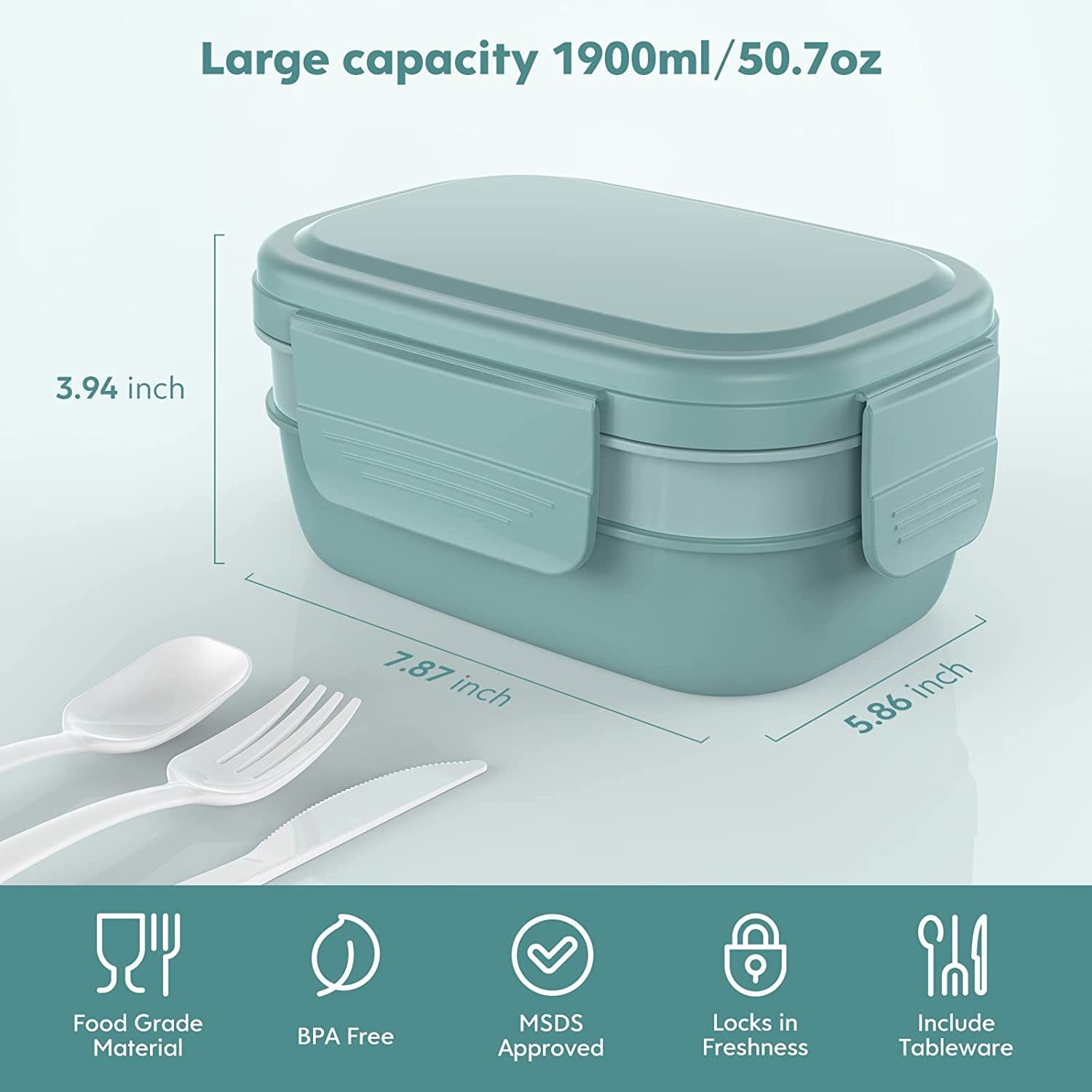 Welikera Lunchbox 3 Schichten Brotdose mit Fächern 1900ML Kinder/Erwachsene Bento Box